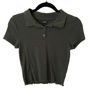 Wild Fable Cropped Collared Shirt w/Ruffles